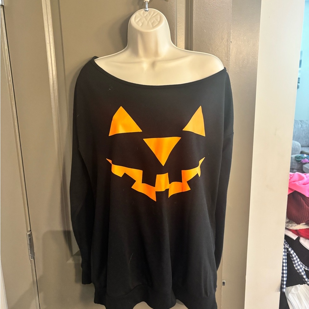 Black Halloween Sweatshirt with Orange Pumpkin Face